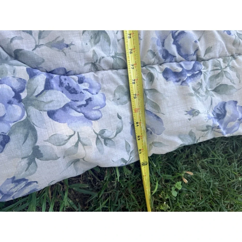 Cannon Queen Full Blue Floral Cotton Bedding Comforter Reversible Stripes